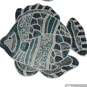 Coastal Collection 15" Fish Beaded Charger Placemat Tropical Beach New
